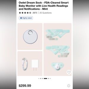 Owlet Dream Sock - Mint Smart Baby Monitor
